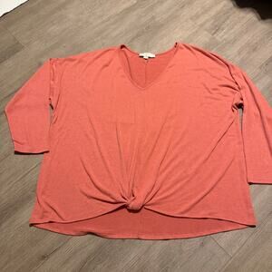 LOFT Plus Coral Knot Front V Neck Top Size 24 26 Soft Stretch Casual
